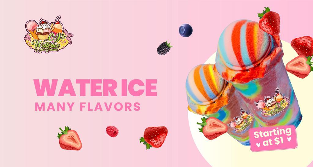CJ's water ice price graphic, starting at $1.